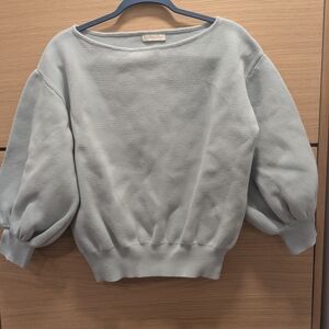 ANN MASHBURN Light Blue Boat Neck Puff Sleeve Sweater Size S/M 100% Cotton